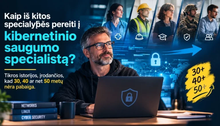 Kaip iš kitos specialybės pereiti į kibernetinio saugumo specialistą? Tikros istorijos, įrodančios, kad 30, 40 ar net 50 metų nėra pabaiga